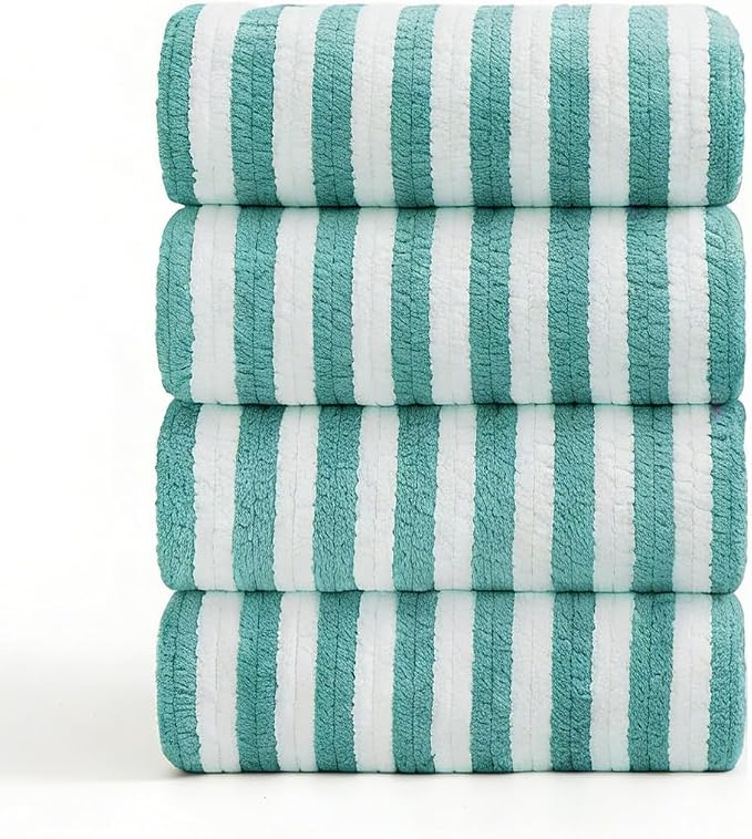 4 Pcs Turquoise Large Stripe Bath Sheets 35"x70" Extra Large Bath Towels Oversized Cabana Stripe Jumbo Towels for Bathroom Soft Highly Absorbent Quick Dry Beach Chair Towels for Hotel and Spa