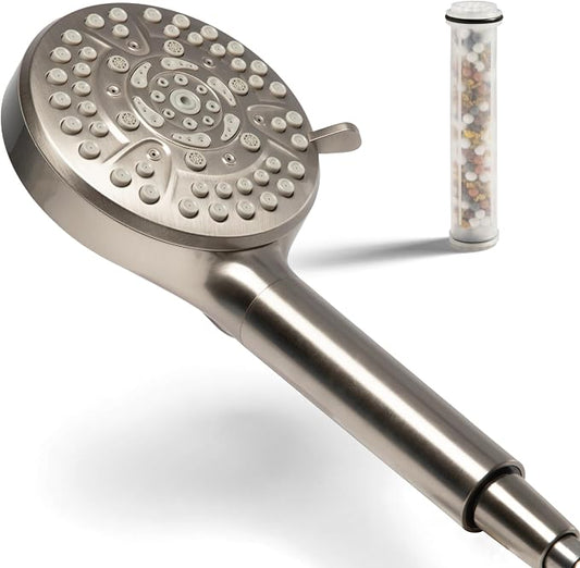 High Pressure Handheld 5-Stage Filtered Shower Head, Hard Water | Removes chlorine & heavy metals for healthier hair & skin; water softener shower filter, dermatologist-formulated