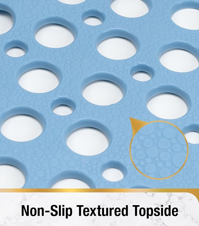 HITSLAM Bathtub Mat Non Slip, 35 x 16 Inch Long TPE Bath Mat for Tub, Efficient Drainage Bathroom Shower Mat with Suction Cups, Bath Tub Mat, Soft on Feet and Easy to Clean, Blue