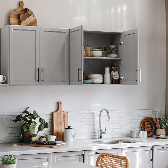 FIMELLO 12" D x 24" W x 22" H Kitchen Cabinet Wall Cabinets, Laundry Room Cabinets, Wall Mounted Bathroom Cabinet, Medicine Cabinet for Laundry Kitchen Garage, Ash Grey, Set of 2
