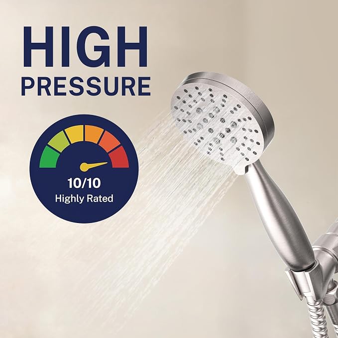 HammerHead Showers Solid Metal 3-Spray Handheld Shower Head with Long Hose and Holder, High Pressure, Wide/Massage/Mist Sprays, Brushed Nickel, 1.75 GPM