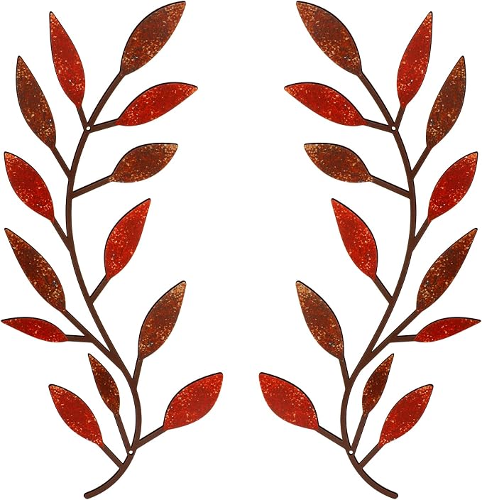 Zhengmy 2 Pcs Metal Leaf Wall Art Vine Branch Decor,Autumn Color
