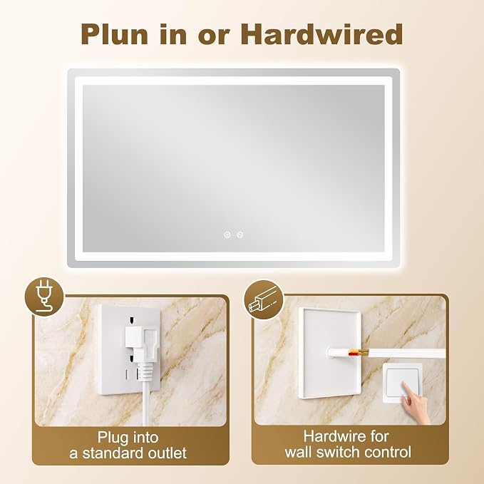 LED Bathroom Mirror with Lights, 30" x 50" Lighted Vanity Mirror | Frontlight+Backlit, 3 Colors Dimmable Brightness, Anti-Fog, Memory Function, Shatterproof Tempered Glass, Horizontal/Vertical
