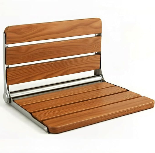 Foldable Shower Seat Wall Mounted 18 in Wide, Teak Bench for Small Shower | Foldable Design, Shower Use