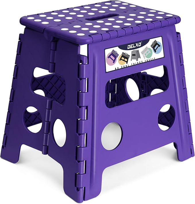 Delxo Folding Step Stool 13 Inch,300 Lbs Step Stool for Adults Purple | Foldable Step Stool 13",Non-Slip Foot Stools with Handle,Lightweight Collapsible stools for Kitchen,Bathroom,Bedroom,Garden