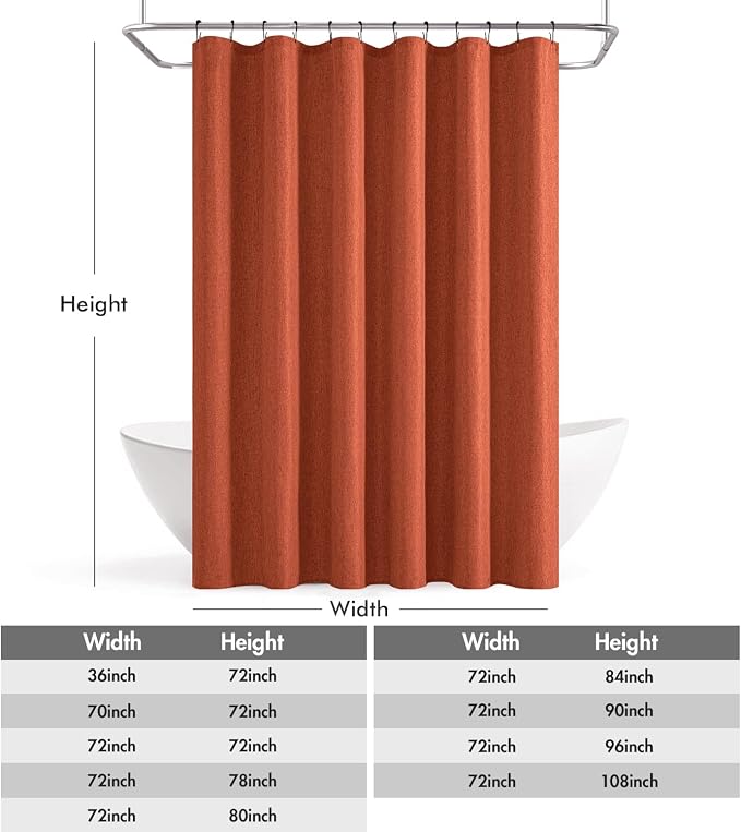 ANRODUO Burnt Orange Linen Textured Fabric Shower Curtain Set - W72xL72 | Farmhouse Shower Curtain with 12 Metal Hooks, Waterproof Heavy Duty, Button Hole Design, Machine Washable for Bathroom