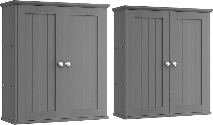Shintenchi Bathroom Wall Medicine Cabinet, Storage Organizer, 2 Pcs, Gray | Bathroom Storage Organizer Cupboard, with 2 Magnet Door and 3-Tier Shelves, Space Saving, Easy to Assemble & Clean