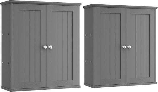 Shintenchi Bathroom Wall Medicine Cabinet, Storage Organizer, 2 Pcs, Gray | Bathroom Storage Organizer Cupboard, with 2 Magnet Door and 3-Tier Shelves, Space Saving, Easy to Assemble & Clean