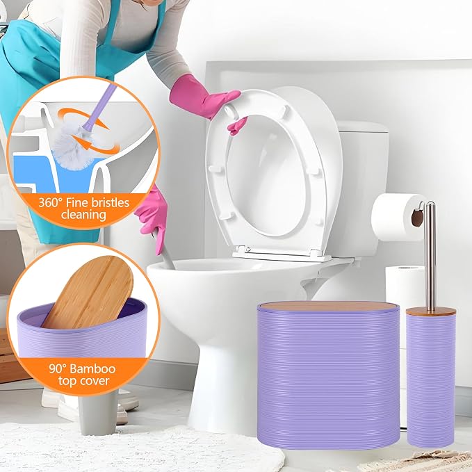 10 PCS Purple Bathroom Accessories Set with Trash Can Bathroom Accessory | All-in-One Kit with Trash Can,Toothbrush Holder,Soap Dispenser,Toothbrush Cup,Vanity Tray,Soap Dish,Toilet Brush etc for Home