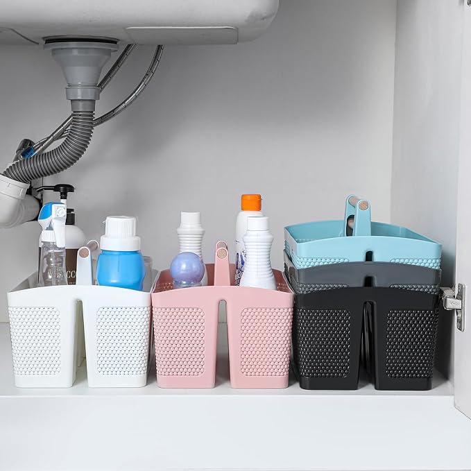 rejomiik Portable Shower Caddy Basket Plastic Cleaning Caddy Organizer Storage Tote with Handle for Bathroom, College, Dorm Room Essentials, White | Cleaning Caddy Organizer for Bathroom, College Dorm Room Essentials, Storage Tote