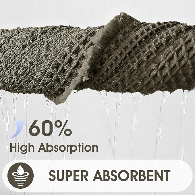 Upgraded Waffle Bath Mat Set 3 Piece Greyish Green-Bordered, Super Absorbent Non-Slip Quick Dry Bathroom Rugs with Tassels, Machine Washable Ultra Soft Boho Bath Rugs, Toilet Mats Boho Farmhouse Decor