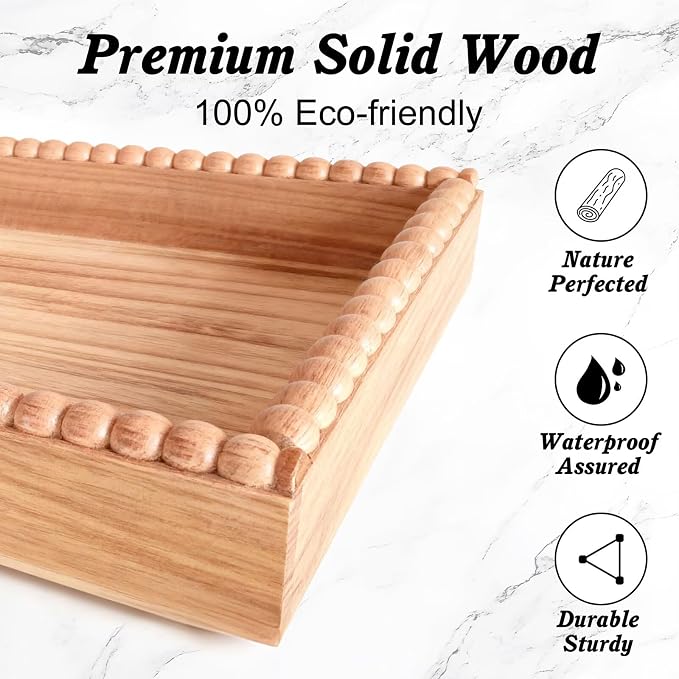 Bathroom Vanity Organizer Countertop 2-Tier Waterproof 20+ Bottles 8 Hooks | Tall space large perfume/skincare bottles, vanity/bathroom/dresser, paulownia wood, hooks keep jewelry neat, non-slip base