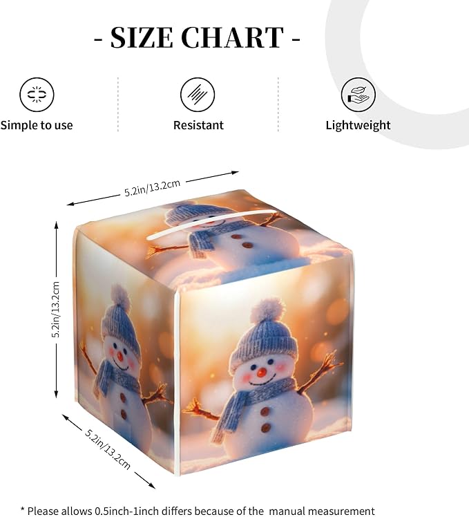 Cute Christmas Snowman Tissue Box Cover Square,Winter Christmas Snowman Tissue Box Holder Waterproof Leather Facial Paper Organizer Dispenser for Bathroom Home Car Nightstand Vanity Desk