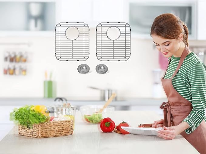 4Pack Stainless Steel Sink Protectors for Kitchen Sink, 13.1"x11.6"x1" Sink Grid Universal with Rear Drain, Rust-Resistant Metal Sink Rack for Bottom of Sink with Sink Strainers (Rear Drain/Set 2)