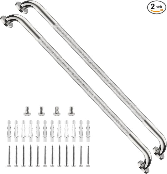 ZUEXT 2 Pack 42 Inch Chrome Knurled Anti Slip Shower Grab Bar, Extra Long | Bathroom Balance Support Rail, Assist Handle for Handicap Seniors, Wall Mount Stainless Steel Bath Safety Handrail, 1.25" Dia