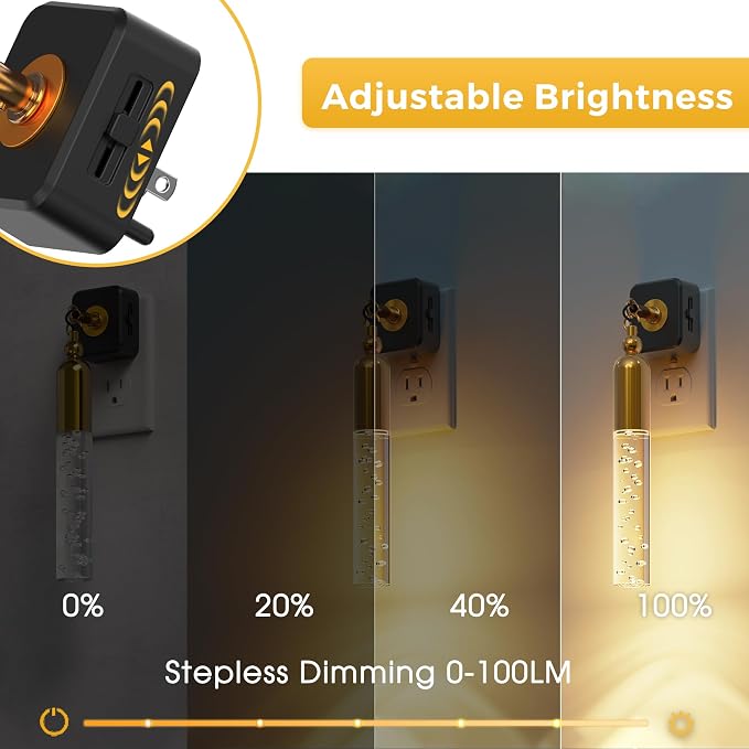 L LOHAS LED Night Lights Plug into Wall, 0-100LM Dimmable Night Light | Rotating Night Lights with Light Sensor, 3000K Soft Light, LED Acrylic Bubble Nightlight Plug in for Bathroom Hallway, 1 Pack