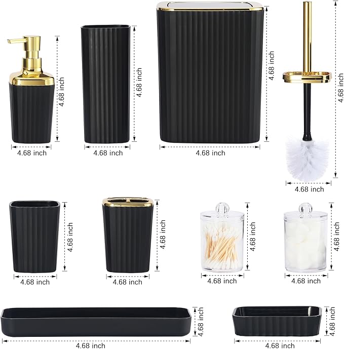 23 PCS Black Bathroom Accessories Set丨Shower Curtain Bathroom Accessory | All-in-One Kit with Shower Curtain,Trash Can,Toothbrush Holder,Toilet BrushSoap Dispenser,Toothbrush Cup,etc for Home