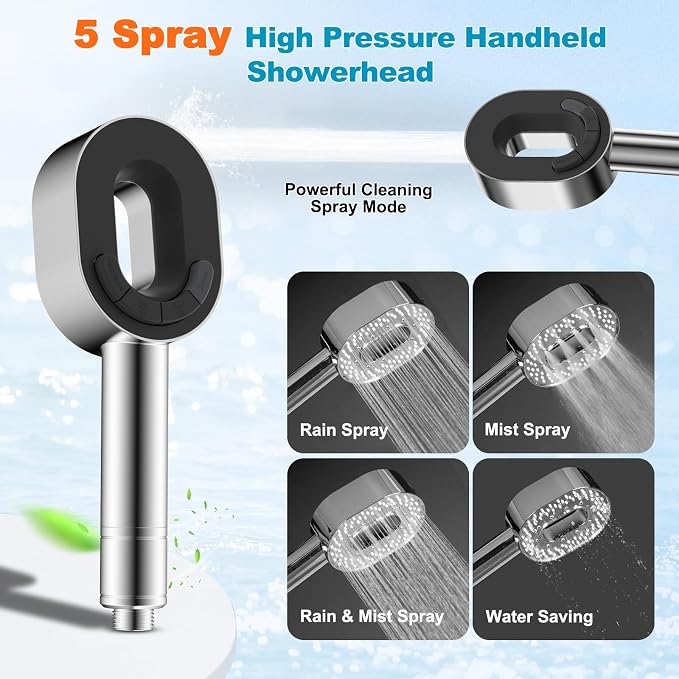 Hibbent Filtered Showerhead with handheld, High Pressure 5 Sprays Shower | Chrome Shower Head, Brass Holder & 71" Metal Hose, Water Softener for Hard Water-Remove Chlorine, Reduces Dry Itchy Skin