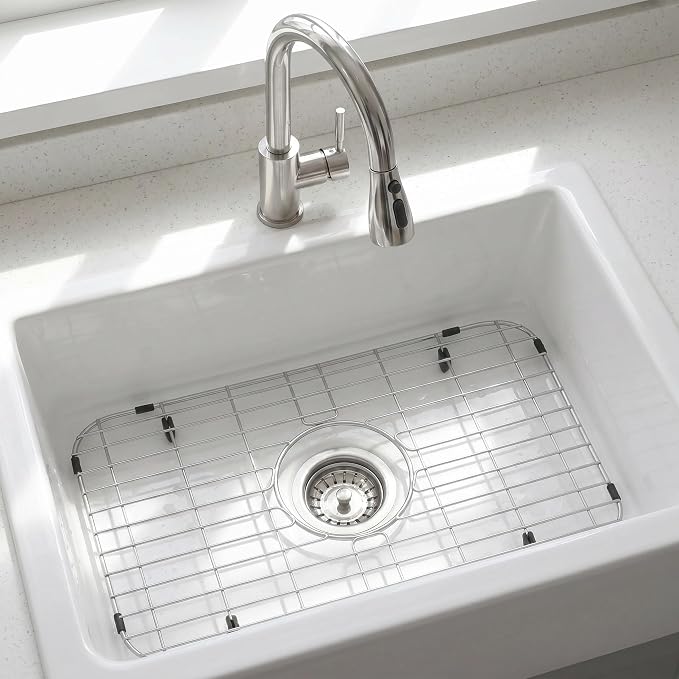 LQS Stainless Steel Sink Protectors, Kitchen Sinks Grid 18 7/8" x 12 5/8" with Center Drain Hole for Single Bowl, Sink Protector, Kitchen Sinks Grate, Sink Bottom Grid