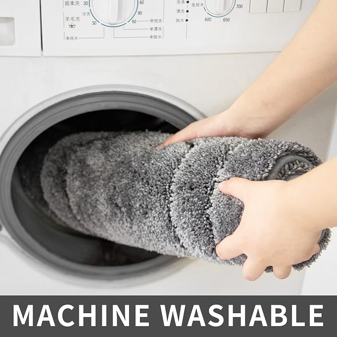 COSY HOMEER Non-Slip Bath Mat Extra Thick Absorbent Plush Washable | 17"x27" Grey Non-Slip Extra Thick Plush Absorbent Machine Washable Bath Mat Bathroom Rug Floor Tub Shower