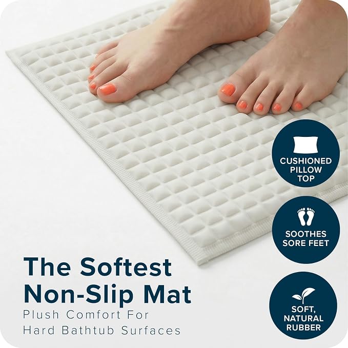 SlipX Solutions Pillow Top Soft Padded Non Slip Bathtub Mat, 27x15.5, Cream | Soft Anti Slip Bath Tub And Shower Mat, 700 Air-Filled Pillows, Strong Suction Cups, Extra Comfort Underfoot