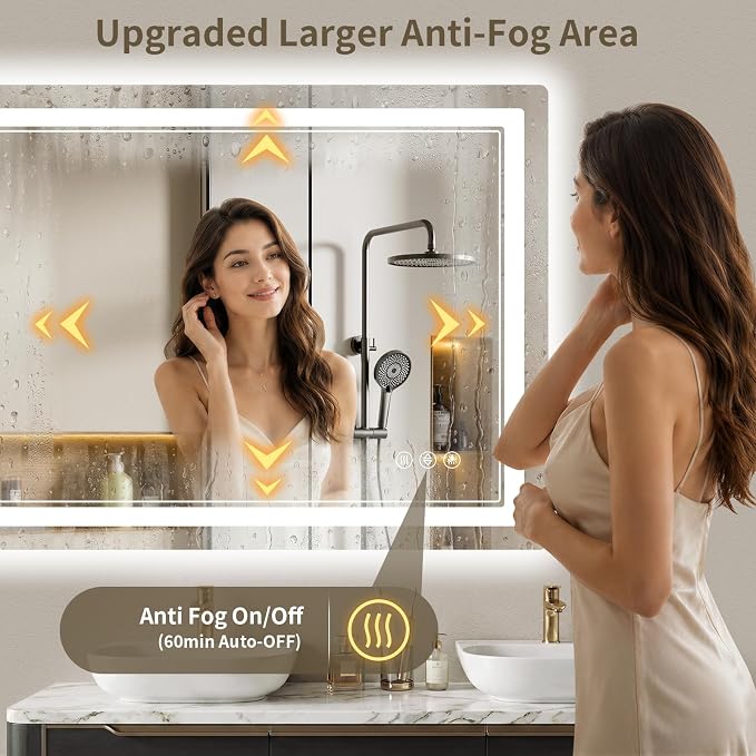 28"x36" LED Bathroom Mirror with Lights, Backlit + Front Lit, Anti-Fog, Lighted Bathroom Mirror for Wall, HD Shatterproof Tempered Glass, Dimmable, Memory Function (Horizontal/Vertical)