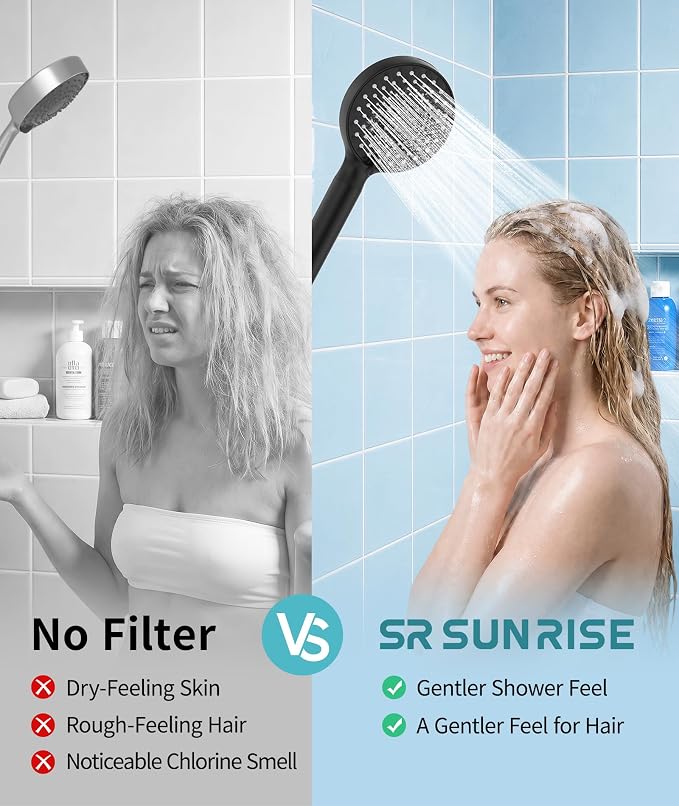 SR SUN RISE Filtered Shower Head with Handheld High Pressure 9 Spray Mode Showerhead Detachable Shower Head Water Softener Filters Beads for Hard Water Remove Chlorine 4 Filters Matte Black