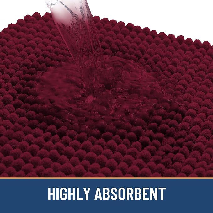 Arotive Chenille Toilet Rugs U-Shaped 24x20, Soft Absorbent Contoured Rugs | Burgundy, Rubber Backing, Coutoured Bath Rugs for Toilet, Machine Washable Bath Mats, Home Decor Accessories