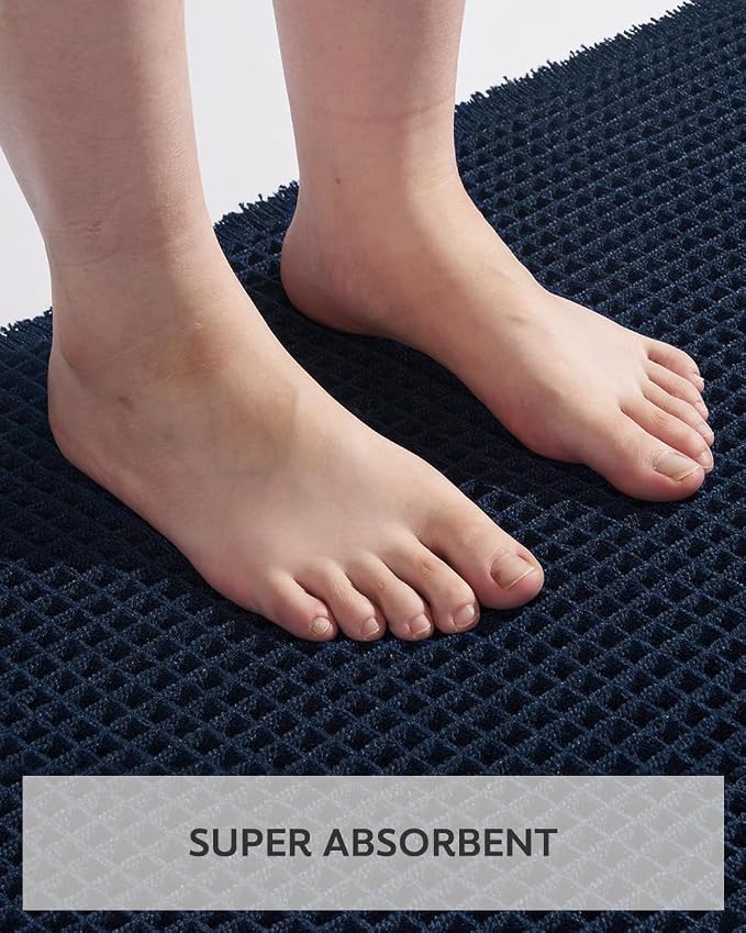 tchdio Waffle Bath Mat-Runner Rug, Super Absorbent Non Slip Bath Mats for Bathroom Machine Washable Long Rugs with Tassels, Bath Rugs for Bathroom Floor Beside Tub, 2' x 4'(24" x 48"), Navy Blue