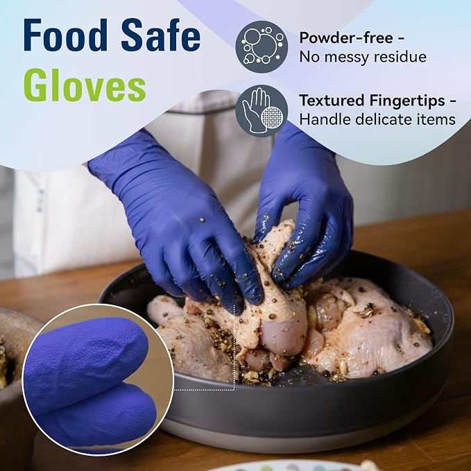 Disposable Nitrile Gloves, Food Safe, Latex-Free Powder-Free | Kitchen Rubber Gloves for Cooking, Cleaning and Food Prep, Dark Blue