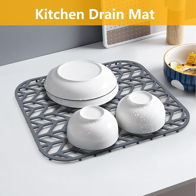 Sink Protectors for Kitchen Sink 12" & 13" 16" 18" 19" 24" 26" 28" 29", Silicone Kitchen Sink mats Protector for Bottom of Farmhouse Sink(12.25"X11.5"Gray 2PCS)