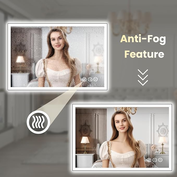 WTTY 40"x30" LED Bathroom Mirror with Black Frame | Aluminum Alloy Framed, Anti-Fog, Dimmable, 3 Color Temperature, Memory Function, Tempered Glass, Lighted Vanity Wall Mirror