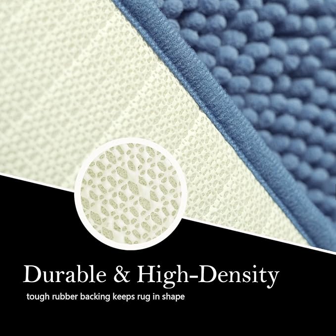 Bathroom Rugs Chenille Bath mat 2 Piece Set, Super Absorbent, Strong PVC Non Slip Backing, Bath mats for Bathroom, Plush Shaggy, Thick, Machine Washable, Bathtub, Toilet .(Medium Blue)