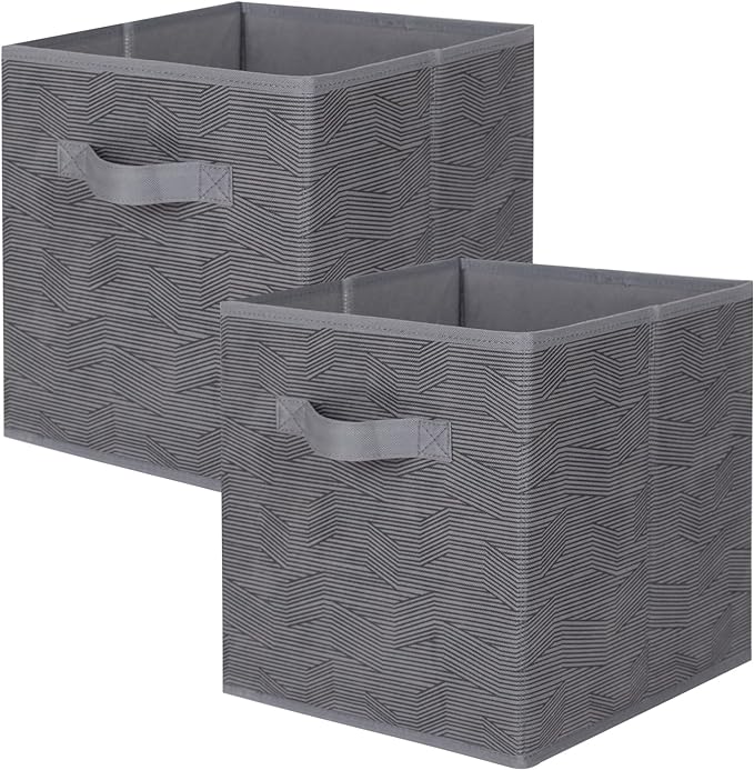 ShellKingdom Storage Bins, Foldable Fabric Storage Cubes And Cloth Storage | Storage Organizer For Closet And Toys, 10.5x10.5x11 INCH, 2 Pack (Dark Gray with Black Stripe)