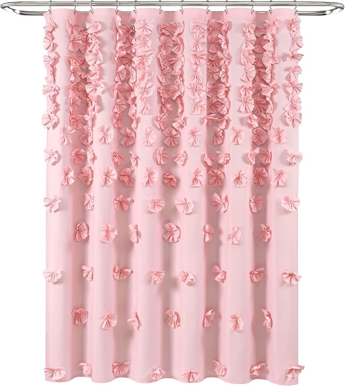 Lush Decor Riley Shower Curtain, 72" W x 72" L, Pink - Bathroom Curtain - Coquette Decor - Bow Shower Curtains - Cottage Core - Fabric Shower Curtains