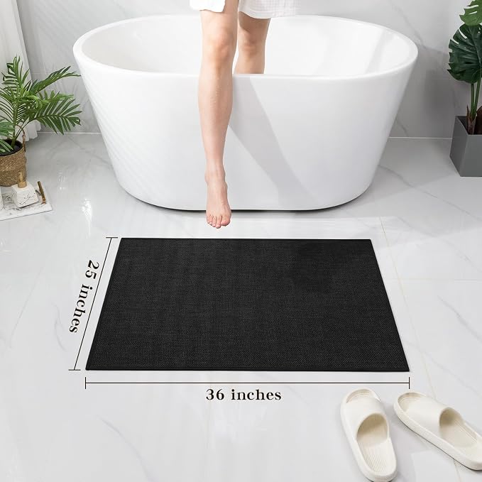 Bathroom Rugs Mat 36x25, Ultra Thin Non Slip Bath Mat Large Quick Dry Absorbent Bath Mat for Bathroom Floor, (Black, 36"x25")