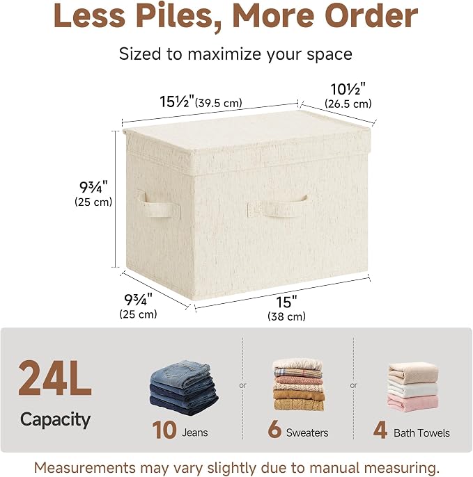 StorageWorks Fabric Storage Bins with Lids, Large Closet Storage Bins | Flip-Top Lid, 3 Handles, Collapsible, Stackable, for Clothes Blankets, Multi-Purpose, Large, Rustic Linen, 2-Pack