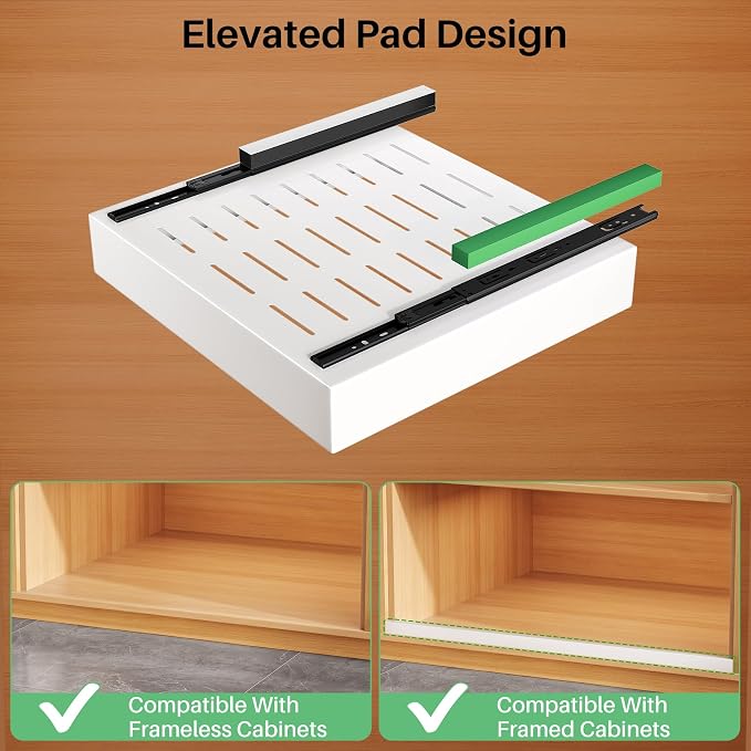 Pull out Cabinet Organizer, 21"Deep, 16.9"Wide Full-Extension Heavy Duty Slide out Drawers with Nano Adhesive, Roll Out Shelf Sliding Cabinet Storage for Kitchen, Bathroom, Pantry, Under Sink(White)