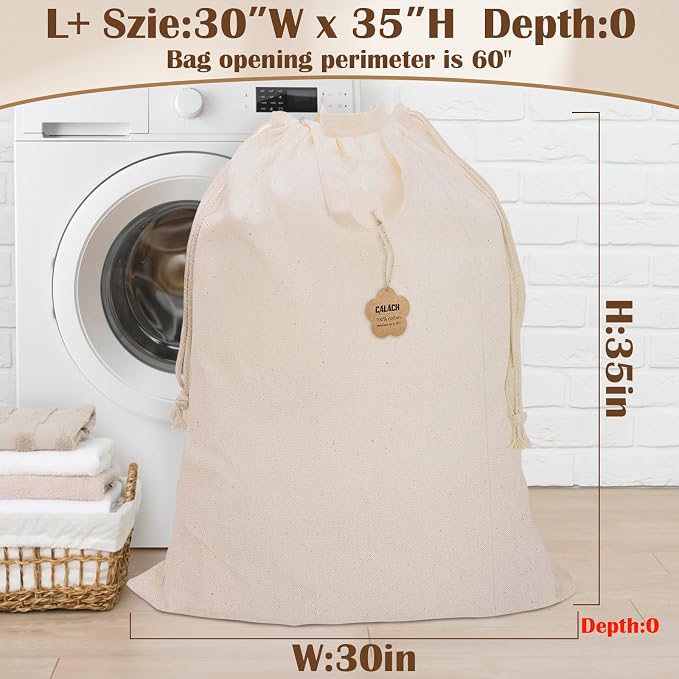 Cotton Canvas Laundry Bag 30"Wx 35"H, Thick Laundry Bag, Natural, 1 Pack | with Handles & Drawstring, Heavy Duty, Washable Storage Sack For Camp, College Dorm, Laundromat