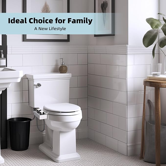 Hibbent Bidet Attachment for Toilet, Non-Electric Dual Nozzle for Frontal & Rear Wash, Adjustable Water Pressure Control, Fresh Water Bidet Toilet Seat, Self Cleaning Water Sprayer, Matte Black