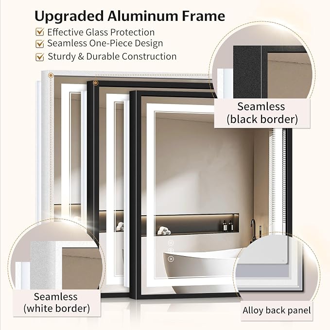 30"x60" LED Bathroom Mirror with Lights, Front & Backlit, Anti-Fog | Lighted Mirror with Dimmable, Aluminum Frame, 3 Color Temperature, CRI 90+, Touch Control with Memory, HD Tempered Glass