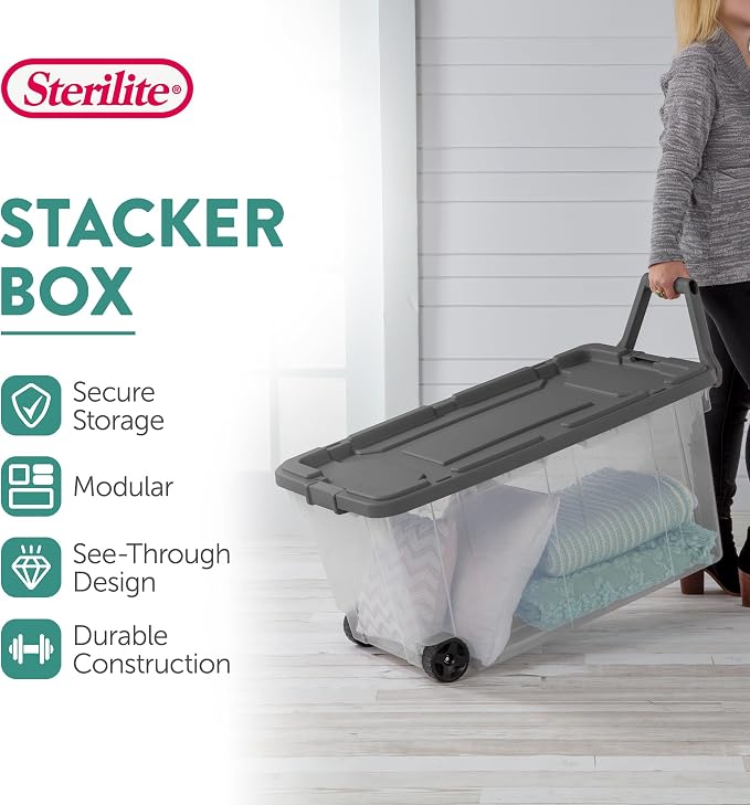Sterilite 6-Pack Modular Stacker Box, Durable Clear Plastic Storage Bins with Latching Lids, 160 Quart - Stackable Organizing Container Boxes for Closet, Bathroom, and Office