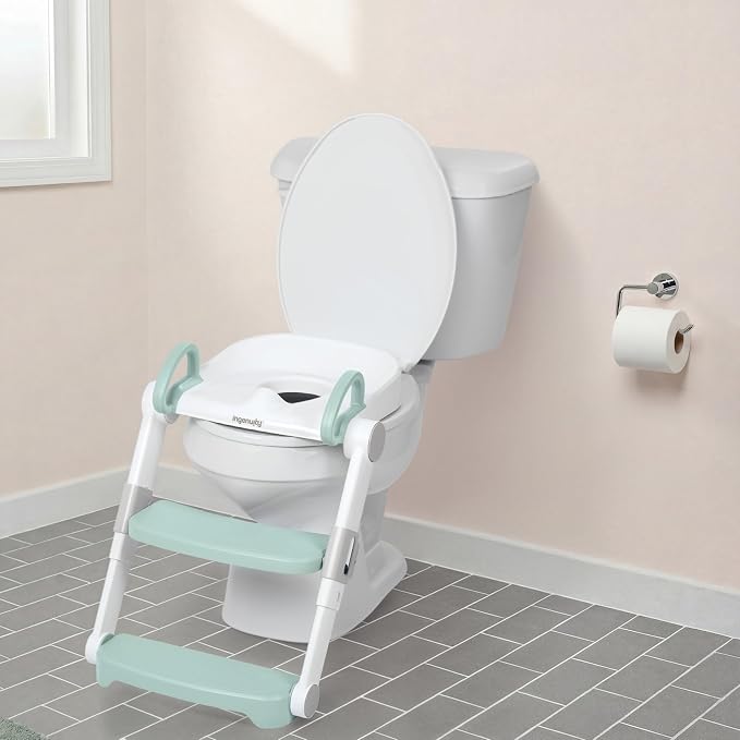 Ingenuity Foldaway Ladder Potty, Adjustable Step Stool Toilet Trainer Seat, Folds Flat for Easy Storage, Fits Most Toilets, Includes Potty Training Guide