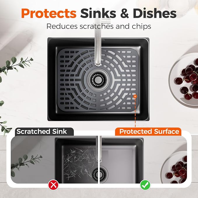 Snuggery Silicone Sink Protector for Kitchen Sink, 12“x16" Center Drain | Scratch protection, cushions fragile dishes and glassware, dishwasher safe, food-grade silicone, 446°F heat resistant