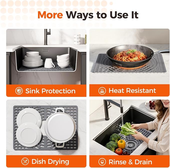 Snuggery Silicone Sink Protector for Kitchen Sink, 19"x13" Center Drain | Scratch protection, cushions fragile dishes and glassware, dishwasher safe, food-grade silicone, 446°F heat resistant