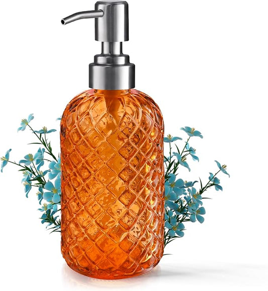 Kaishun 14 OZ Refillable Glass Soap Dispenser for Hand Soap & Lotion,Orange