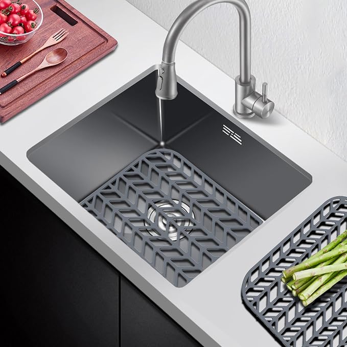 AWOKE Sink Protectors for Kitchen Sink - 12.25" x 11.5" Sink Mat - Heat-resistant Easy-clean Silicone Sink Mat - for Protection of Stainless Steel Sink Pack of 2