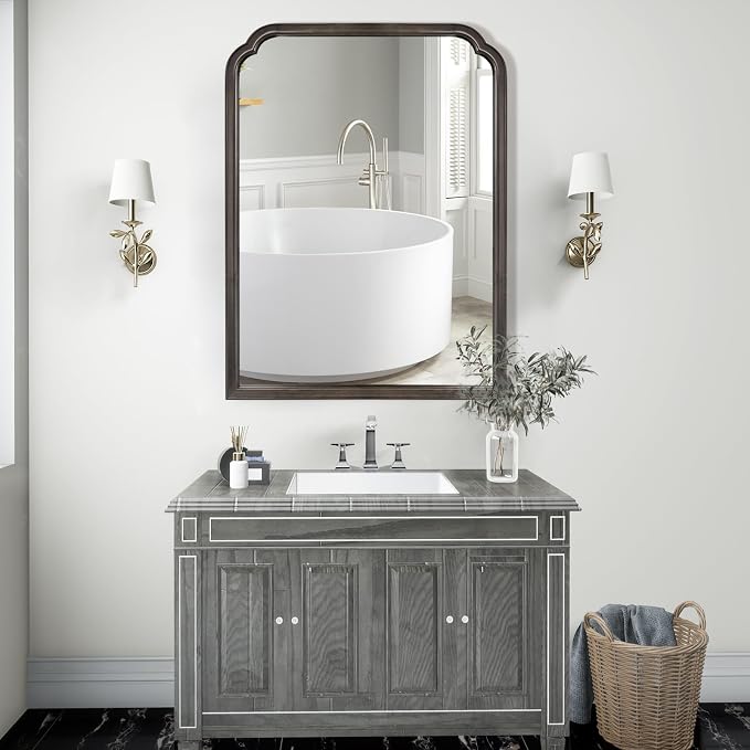Wood Bathroom Mirrors for Wall Mounted, 28" x 40" Rustic Wood Frame Wall Mirrors Decorative for Living Room or Bedroom Vanity Mirror (Black)