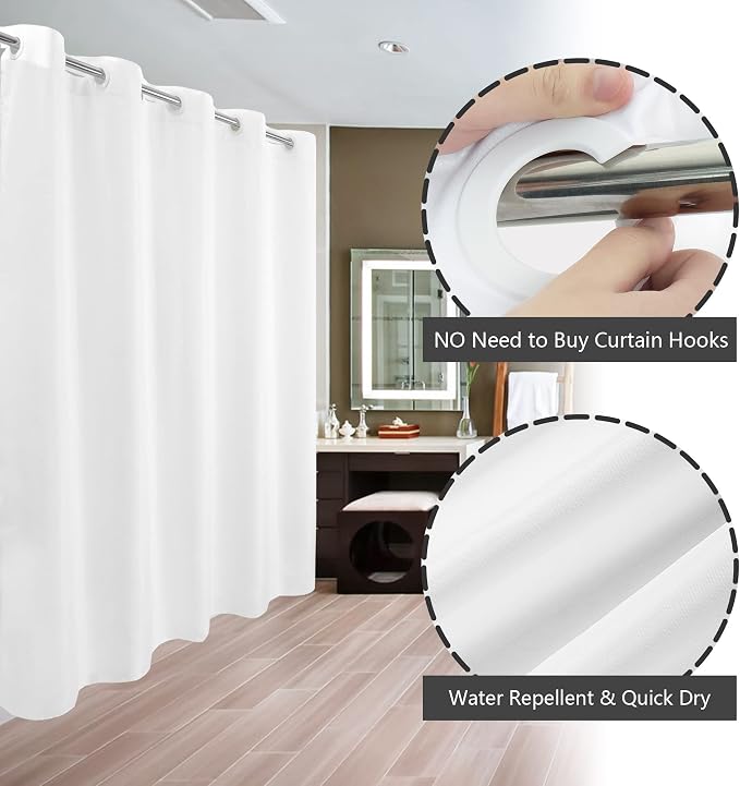 River Dream Extra Long No Hook Shower Curtain or Liner 71x98, White | Soft Microfiber, Bottom Magnets, XL Waterproof Fabric Shower Curtain Set, Machine Washable, 71W x 98H