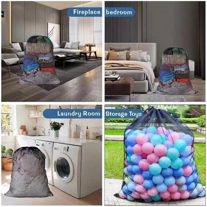 2-Pack Large Mesh Laundry Bag, 24x36 Inch Black | Heavy-duty mesh, lockable drawstring, Laundry Hamper Liner. Machine washable. For balls, toys, travel, sports, dorms.